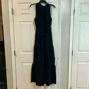 Anne Klein Women's Sleeveless Belted Gauze Midi Dress Blue Size 2